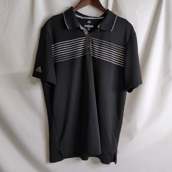 Adidas Golf Men's Black Polo Striped Athletic Sporty, Large - Picture 1 of 8